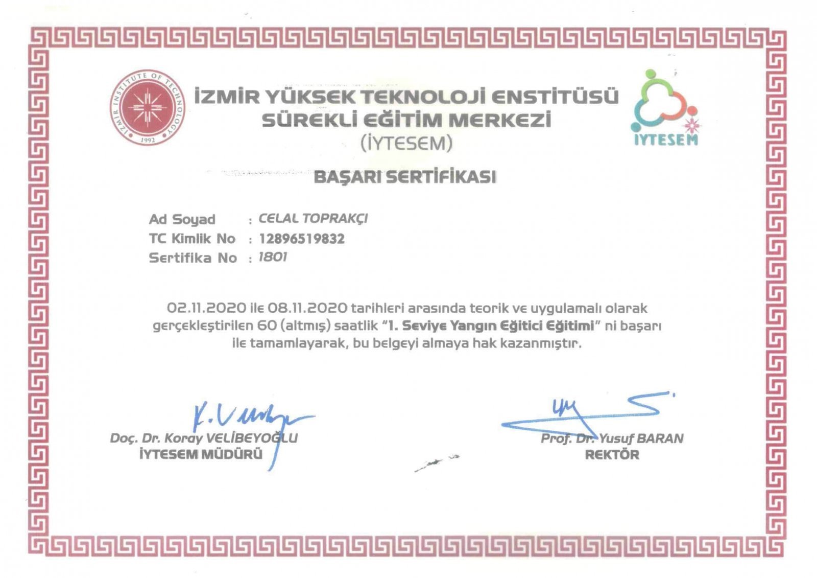 Yangın Eğitici Belgesi